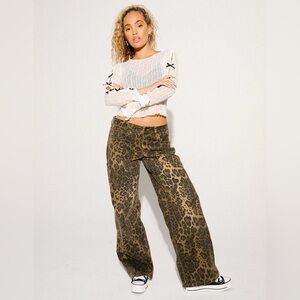 RSQ Trendy Y2K Animal Print Leopard🐆 Wide-Leg Low Rise Baggy Carpenter Pants 📐23